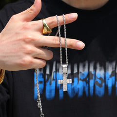 Ice Stone Big Baguette Diamond Cross Pendant Necklace