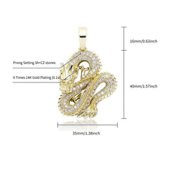 Ice Stone Iced Out CZ Chinese Dragon Pendant Necklace