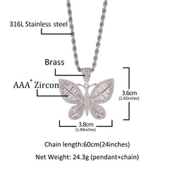 Ice Stone Women’s Iced Out Butterfly Pendant Necklace