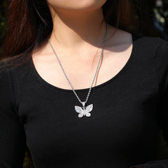 Ice Stone Women’s Iced Out Butterfly Pendant Necklace