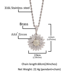 Ice Stone Iced Out 18K Gold Daisy Pendant Necklace
