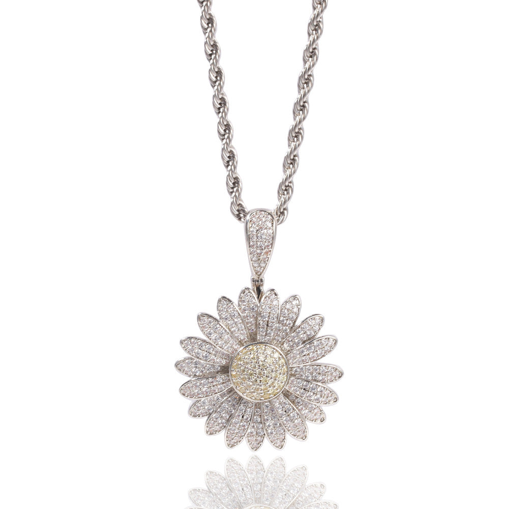 Ice Stone Iced Out 18K Gold Daisy Pendant Necklace