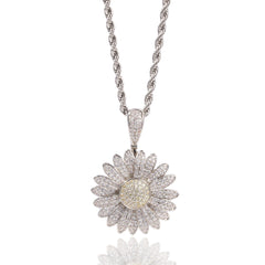 Ice Stone Iced Out 18K Gold Daisy Pendant Necklace