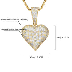 Ice Stone Big Heart 14K Gold Diamond Pendant Necklace