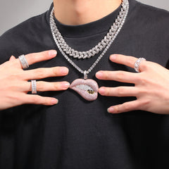 Ice Stone Pink Lips Pendant Hip Hop