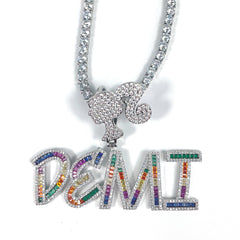 Ice Stone Hip Hop Multi Color CZ Letter Necklace