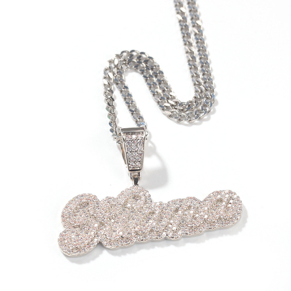 Ice Stone Bling Iced Out Cuban Chain Name Necklace