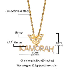 Ice Stone Custom Butterfly Name Pendant Jewelry