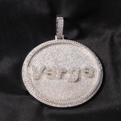 Ice Stone Big Circle Custom Text Iced Pendant Necklace