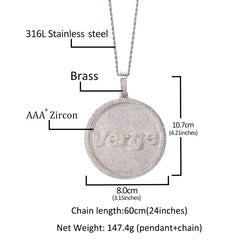 Ice Stone Big Circle Custom Text Iced Pendant Necklace