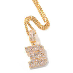 Ice Stone Hip Hop CZ Baguette Letter Pendant Necklace