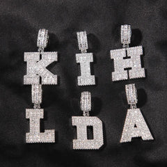 Ice Stone Hip Hop CZ Baguette Letter Pendant Necklace