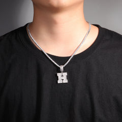 Ice Stone Hip Hop CZ Baguette Letter Pendant Necklace