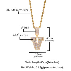 Ice Stone Hip Hop CZ Baguette Letter Pendant Necklace