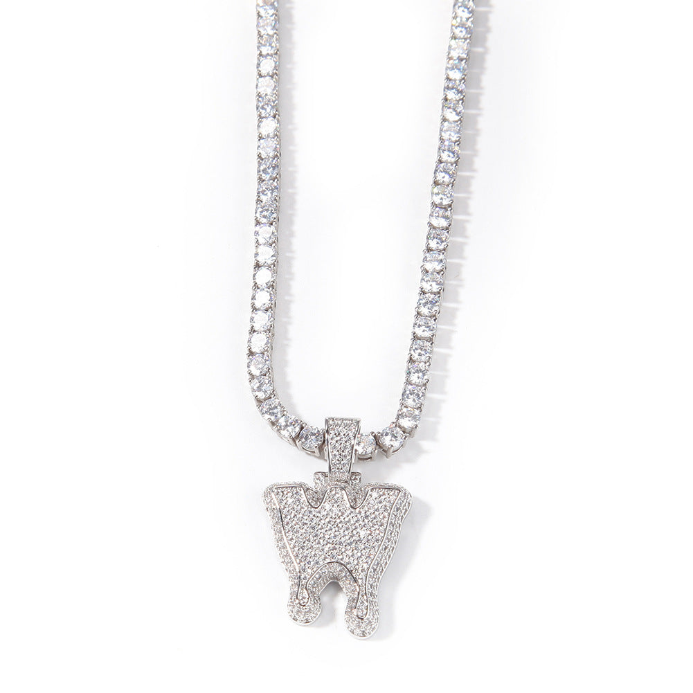 Ice Stone Melting Ice Cube Letter Pendant Necklace