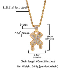 Ice Stone Melting Ice Cube Letter Pendant Necklace