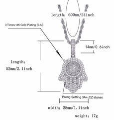 Ice Stone Rose Gold CZ Fatima Hamsa Pendant Necklace