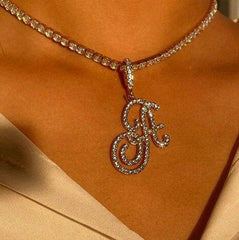 Ice Stone Custom Cursive Letter Pendant Necklace