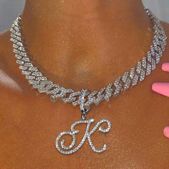 Ice Stone Custom Cursive Letter Pendant Necklace
