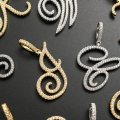 Ice Stone Custom Cursive Letter Pendant Necklace