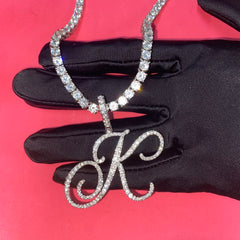 Ice Stone Custom Cursive Letter Pendant Necklace
