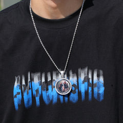 Ice Stone Baguette Initial Double-Sided Photo Necklace