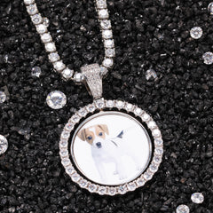 Ice Stone Baguette Initial Double-Sided Photo Necklace