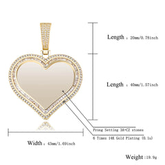 Ice Stone Luxury Hip Hop Heart Shape Picture Pendant Necklace