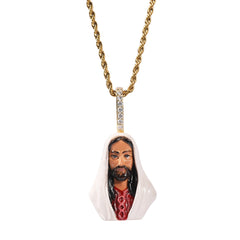 Ice Stone Enamel Jesus Pendant with AAA CZ Necklace