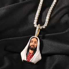 Ice Stone Enamel Jesus Pendant with AAA CZ Necklace