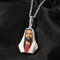 Ice Stone Enamel Jesus Pendant with AAA CZ Necklace