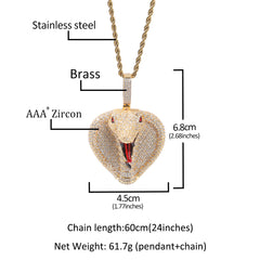 Ice Stone AAA Zircon Iced Out Cobra Snake Pendant Necklace