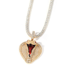 Ice Stone AAA Zircon Iced Out Cobra Snake Pendant Necklace