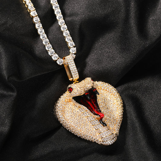 Ice Stone AAA Zircon Iced Out Cobra Snake Pendant Necklace