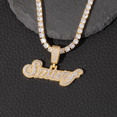 Ice Stone Full CZ Micro Paved Nameplate Necklace