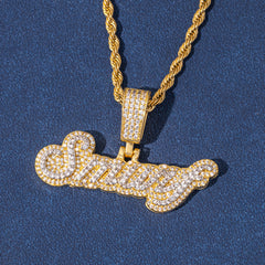 Ice Stone Full CZ Micro Paved Nameplate Necklace