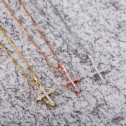 Ice Stone Bling Iced Out Cubic Zirconia Cross Necklace