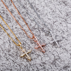 Ice Stone Bling Iced Out Cubic Zirconia Cross Necklace
