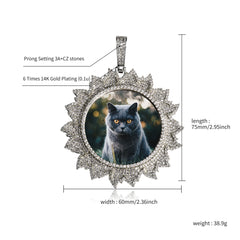 Ice Stone Custom Round Sunflower Photo Pendant Necklace