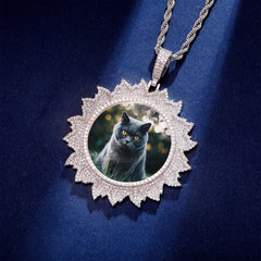 Ice Stone Custom Round Sunflower Photo Pendant Necklace