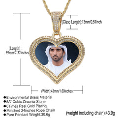Ice Stone Luxury Hip Hop CZ Heart Photo Pendant Necklace