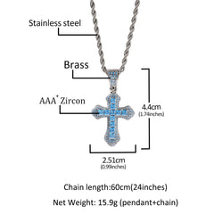 Ice Stone CZ Blue Red Gold Iced Out Cross Pendant Necklace