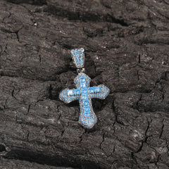 Ice Stone CZ Blue Red Gold Iced Out Cross Pendant Necklace