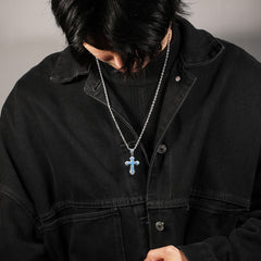 Ice Stone CZ Blue Red Gold Iced Out Cross Pendant Necklace