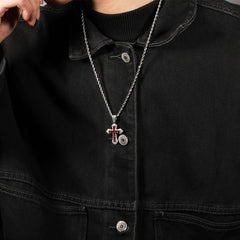 Ice Stone CZ Blue Red Gold Iced Out Cross Pendant Necklace