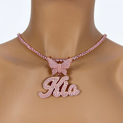 Ice Stone Butterfly Hoop Name Necklace Iced Out