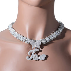 Ice Stone Butterfly Hoop Name Necklace Iced Out