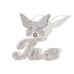 Ice Stone Butterfly Hoop Name Necklace Iced Out