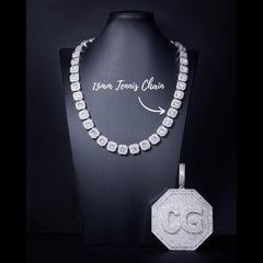 Ice Stone Custom Octagon Name Plate Necklace Gold