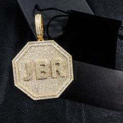 Ice Stone Custom Octagon Name Plate Necklace Gold